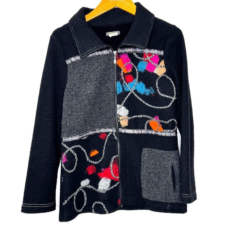 Dolcezza wool zip‎ jacket Art to Wear XS black/grey